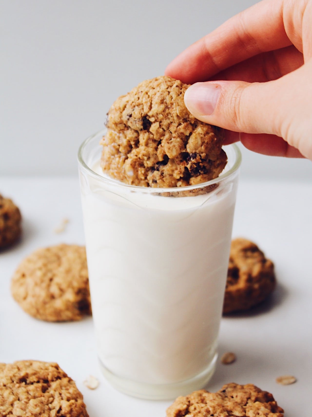 Chewy Vegan Oatmeal Cookies by Hannah Magee RD. These vegan oatmeal cookies are a better-for-you take on the traditional oatmeal cookie. They're sweet and chewy with half the sugar and whole grains.
