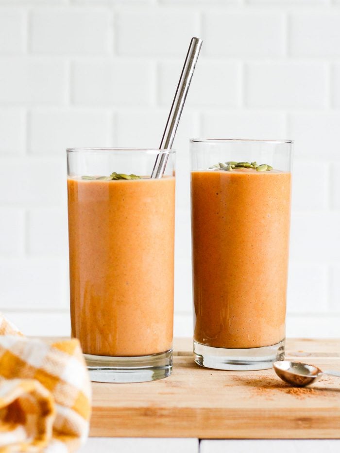 pumpkin smoothies in glasses