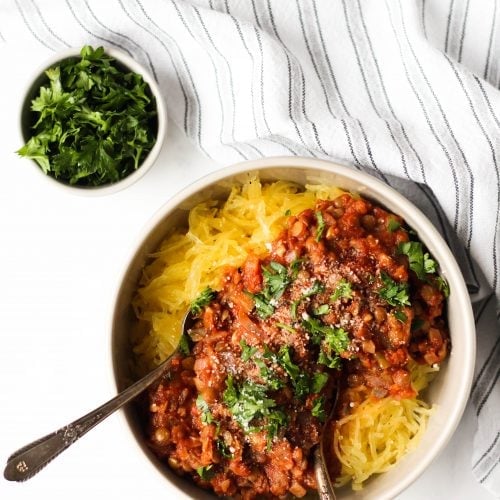 Easy Lentil Bolognese with Spaghetti Squash - Hannah Magee RD