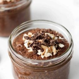 This easy, vegan and gluten-free Chocolate Chia Pudding makes a healthy and high-fibre yet decadent breakfast, snack or dessert.