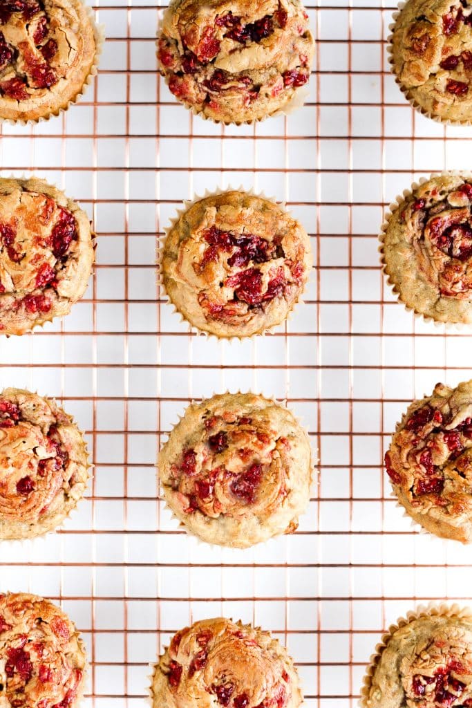 Try these filling Oatmeal Peanut Butter Muffins with a jam swirl for breakfast or snack! Packed with fibre and healthy fats to keep you full and energized.
