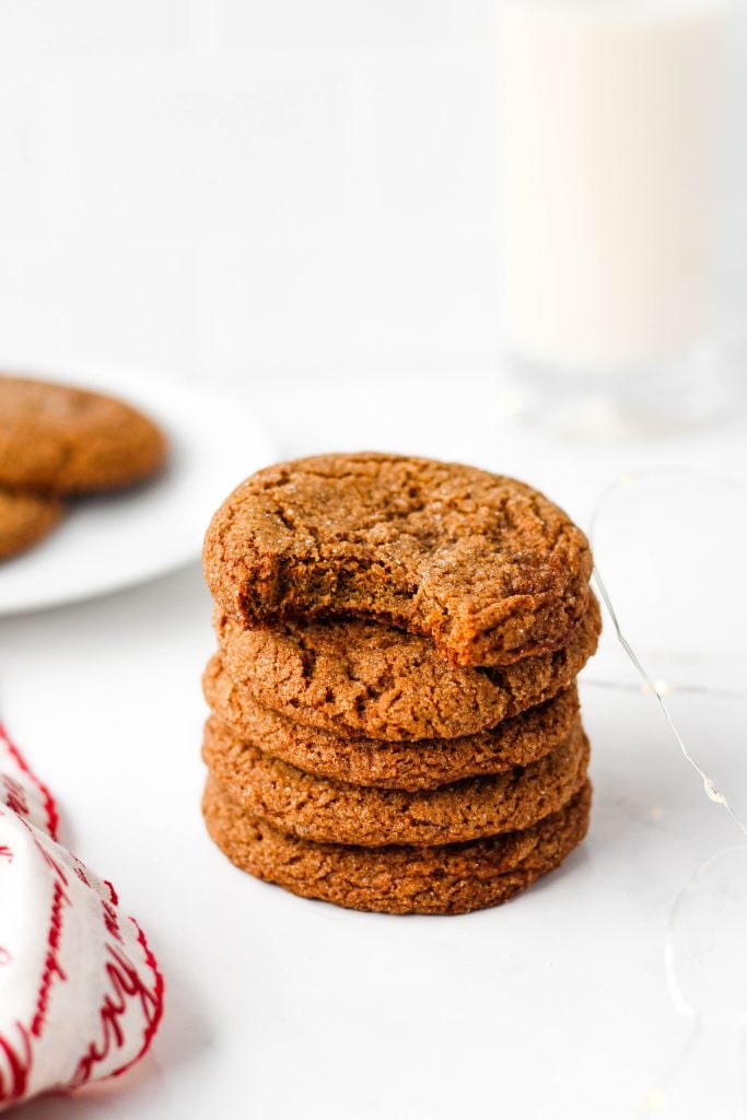 Your new favourite cookie recipe! Slightly crisp on the outside, chewy on the inside, and spiced just right - you won't be able to tell that these are healthy ginger cookies!