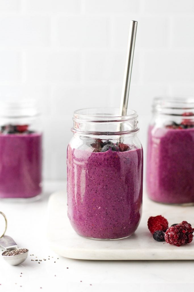 This Berry Protein Smoothie makes a great breakfast or snack when you need something quick, tasty and nutritious! It's packed with antioxidants as well as fibre and protein to keep you going.