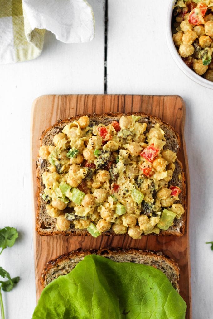 Add this Curry Chickpea Salad to your meal-prep roster! It's simple to make and a perfect healthy lunch option as it's packed with veggies, plant-based protein and fibre. Enjoy on it's own or on a sandwich!