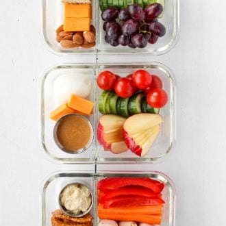 Three lunchables packed in glass meal prep containers