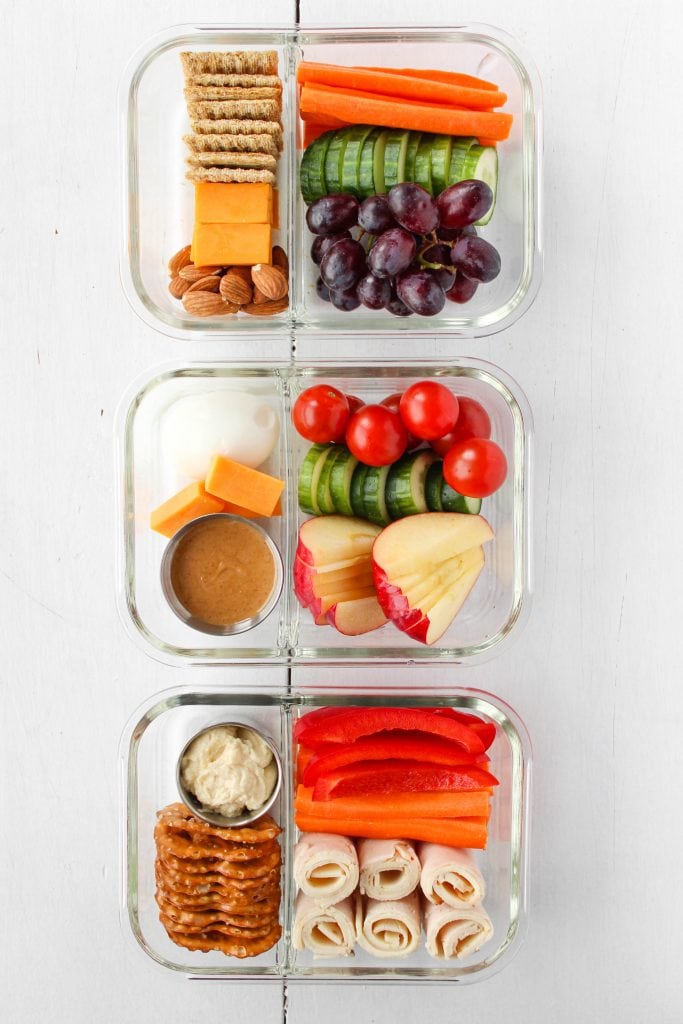 Lunchables packed in three glass bento box containers