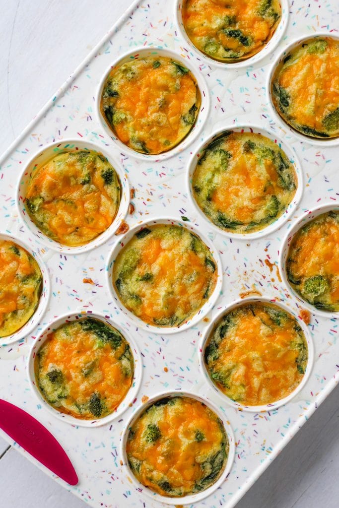 Baked egg bites in a silicone muffin pan