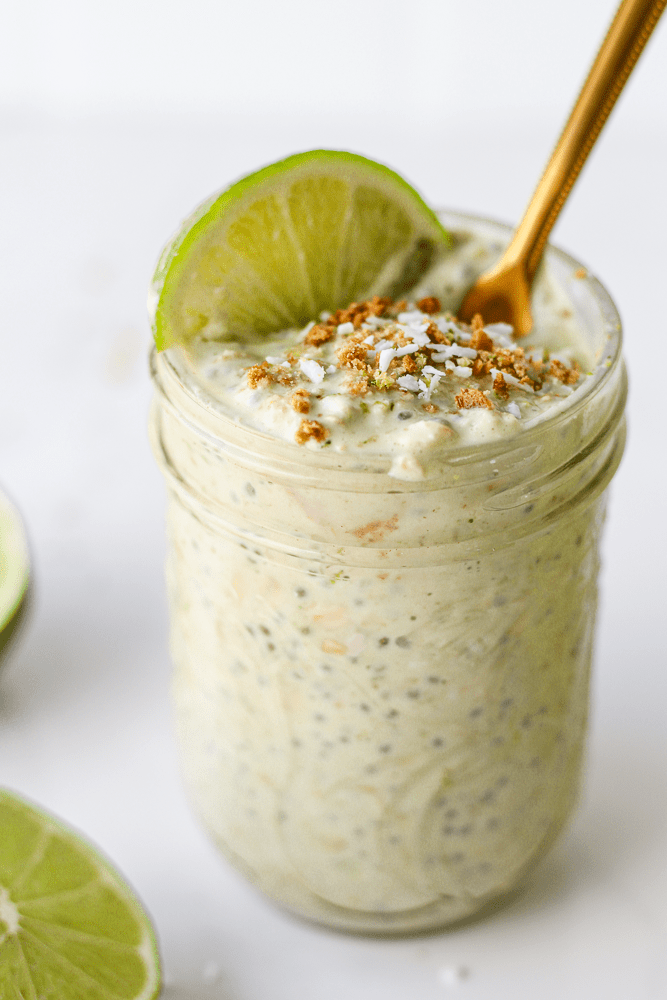 lime overnight oats in a jar