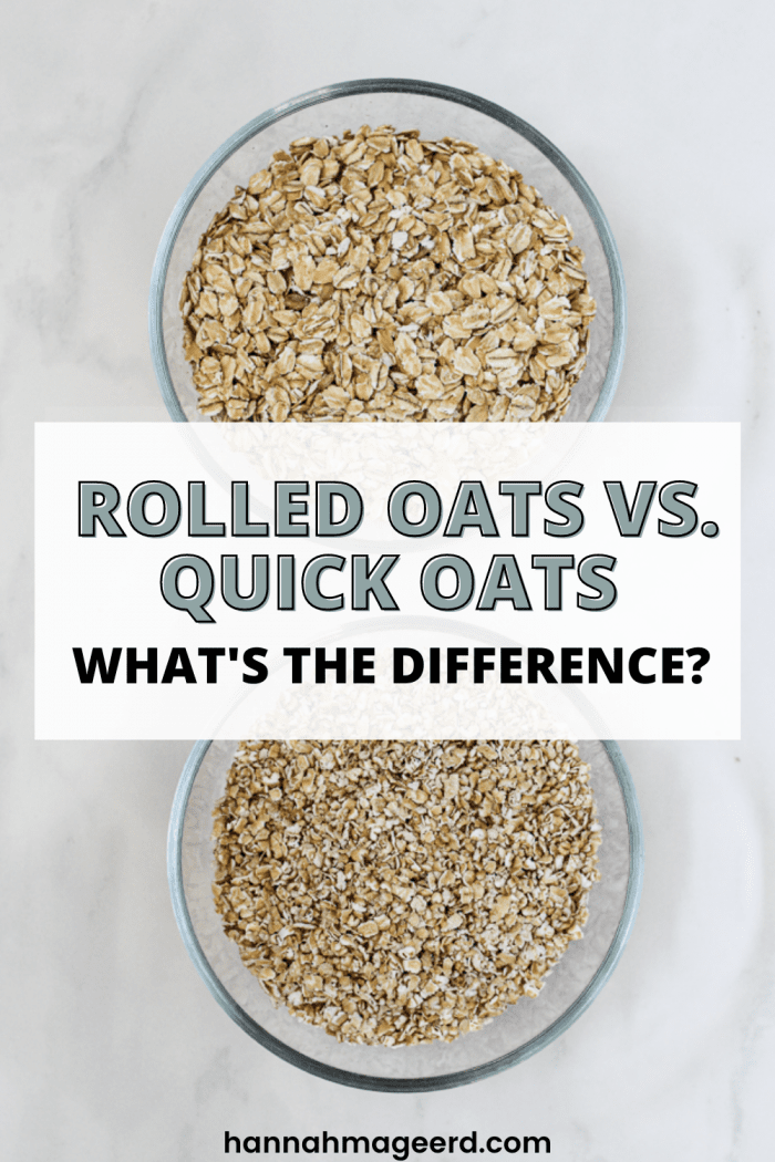 bowl of rolled oats and bowl of quick oats