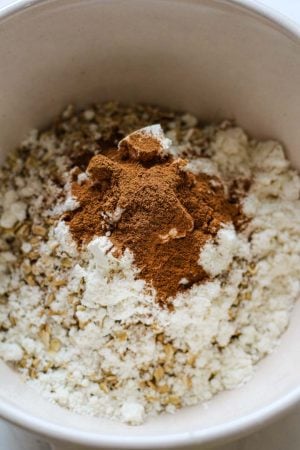 oats, protein powder, and cinnamon in a large mixing bowl
