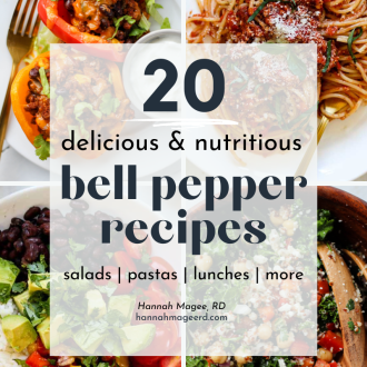 Graphic with four images of bell pepper recipes with text that reads: 20 delicious & nutritious bell pepper recipes