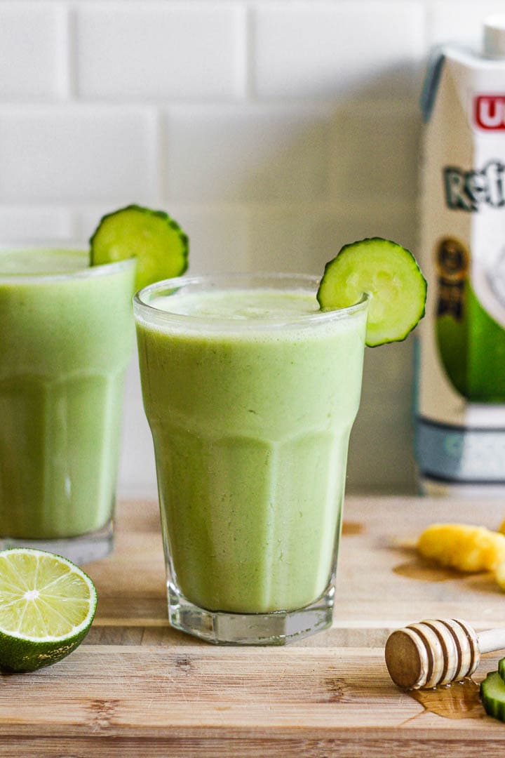 cucumber smoothie in two glasses