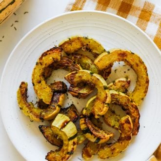 air fried delicata squash rings on a plate