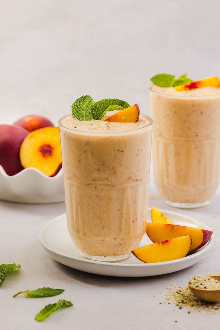 peach smoothies in glasses